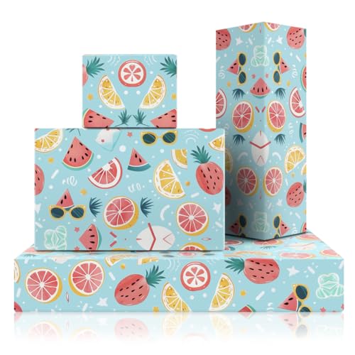 Papier cadeau d'été Boerni aux motifs ananas et pastèque pour fête tropicale