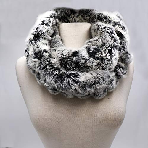 surell Rex Rabbit Long Chain Neck Loop Scarf - Wedding Wraps and Shawls for Women - Bridal Fur Stole (Black Frost)2