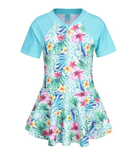 Image of Girls One Piece Swimsuits Bathing Suit for Kids Girls Summer Swim Dress Short Sleeve Swimwear 3-16 Years