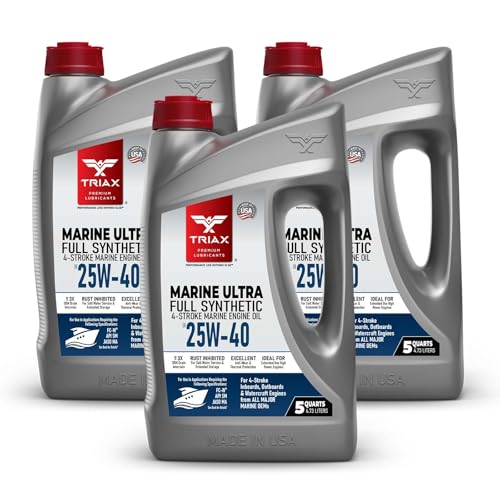 TRIAX Marine Ultra 25W-40 Full Synthetic 4-Stroke Engine Oil For Applications Requiring FC-W, API SM & JASO MA | All Inboard, Outboard, Personal Watercraft & Supercharged Marine Engines (5 Qt; 3 Pack)