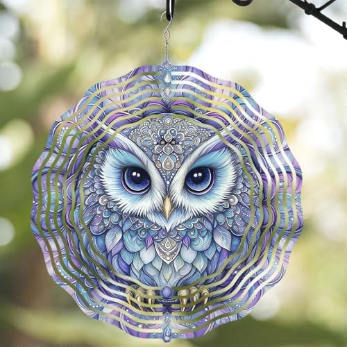 10 Inch Owl Wind Spinner, 3D Stainless Steel Hanging Kinetic Wind Sculpture Gifts for Garden Decor Yard Art Indoor Outdoor Window Porch Front Door...
