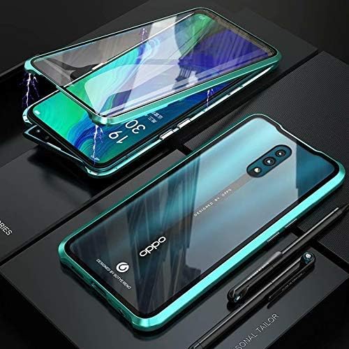 case for oppo reno, Ultra Thin Metal Frame Case Lightweight, Magnetic Adsorption Aluminum Alloy Flip Cover, 9H Tempered Glass Back Cover Phone Case