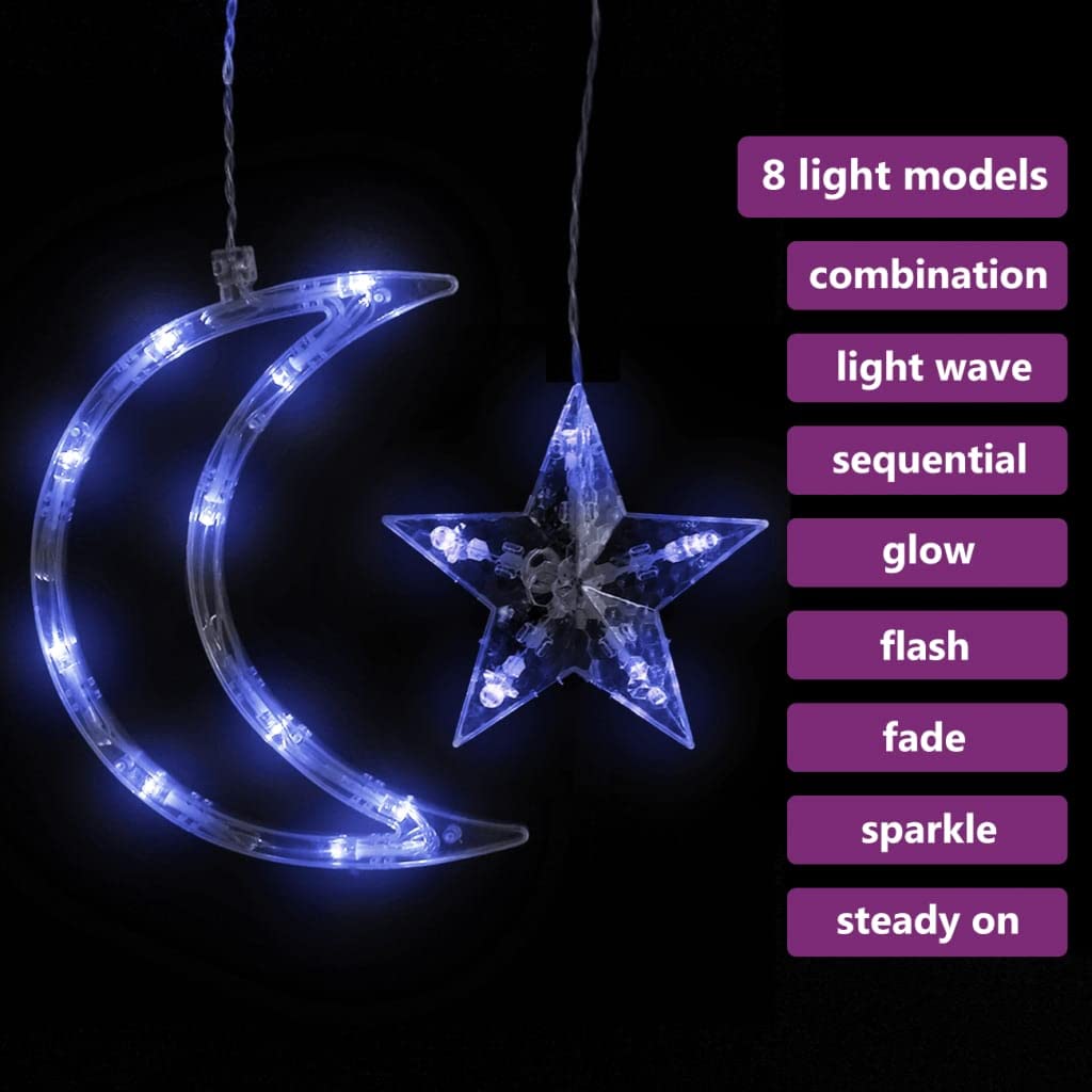 Decor Star and Moon - Guirnalda de luces con mando a distancia, 138 LED, color azul, para hogar y jardín