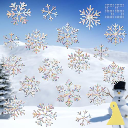 Image of Snowflake Stickers, DELLAN 55 Winter Christmas Window Clings | Decoration for Glass Windows, Decals for Bird Strike