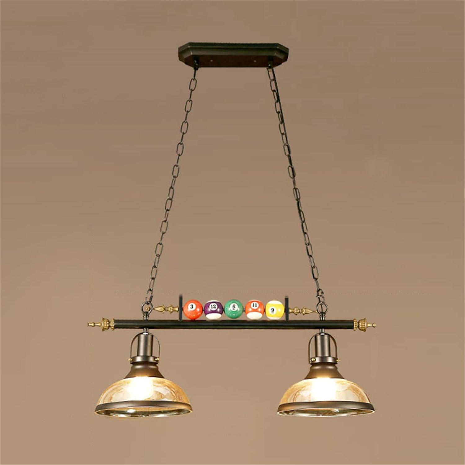 Billiard Pool Table Lights Hanging Light Over Pool Table, for 7'-8' Table with Glass Shades and Billiard Ball Decor, for Gaming Room Living Room Kitchen, 2-Light