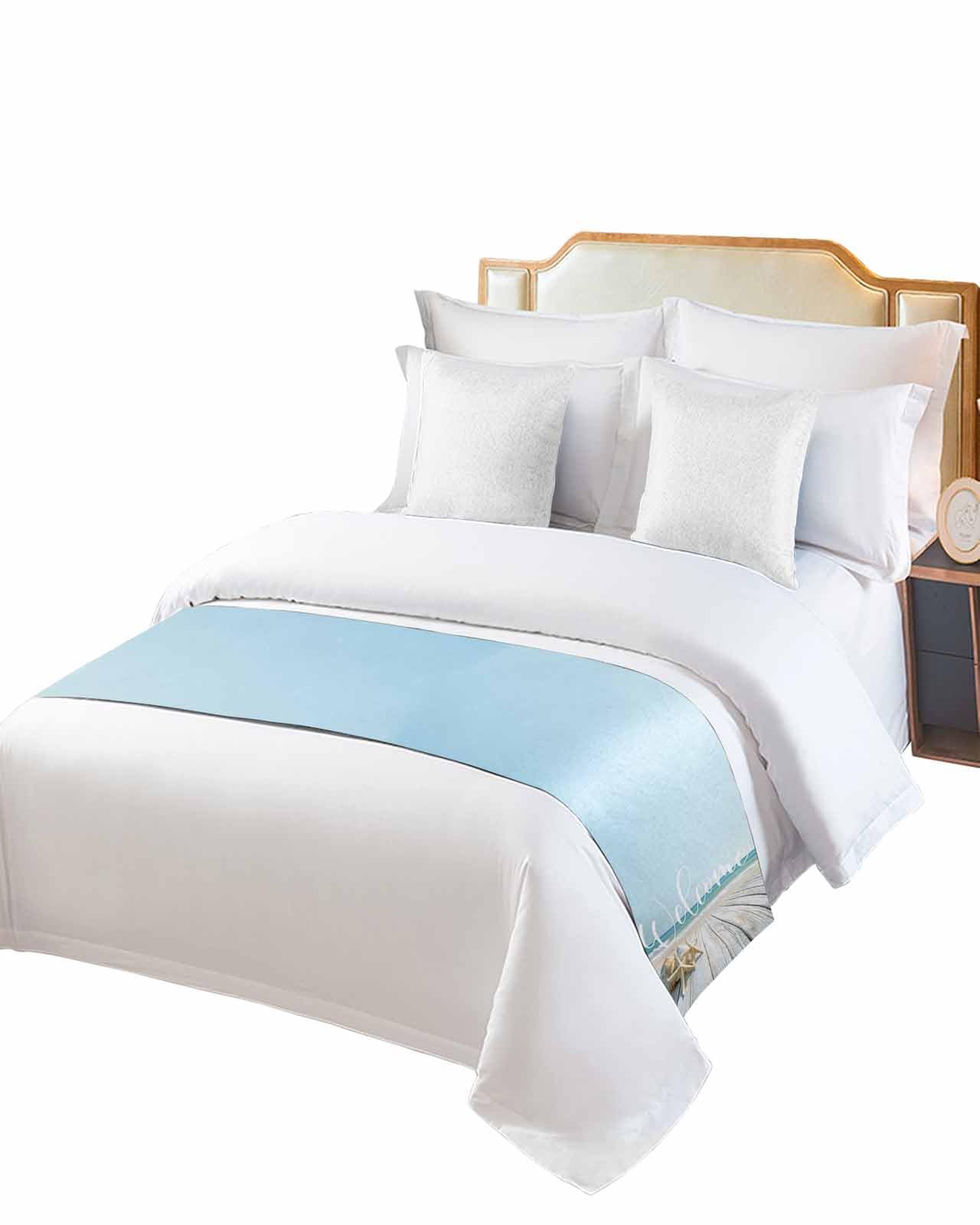 King Bed Runner Watercolor Ocean Starfish Plank Bedding Runner Scarves Decorative Bed Scarf, Summer Seaside Beach Soft Bed Runners for Bedroom Hotel Wedding 102x20IN