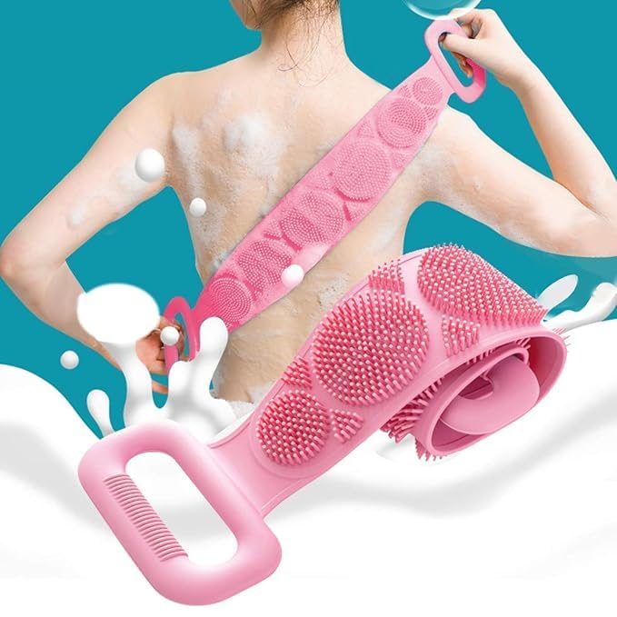 Silicone Exfoliating Back Scrubber Belt | Long Flexible Body Brush for Shower & Bath | Soft Massage Texture Deep Cleansing Bathing Accessory