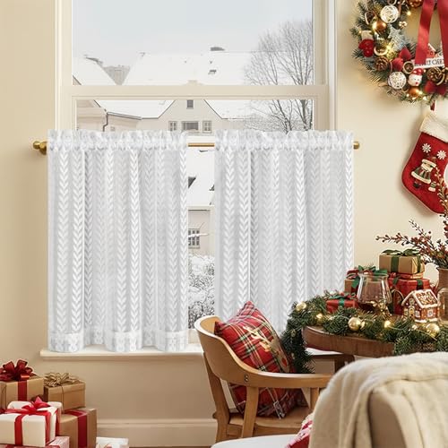 TOPICK Scheibengardinen 2er Set mit Stangedurchzug Transparent Gardine...