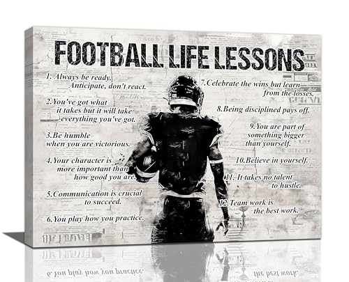 Football Sports Wall Art Football Life Lessons Wall Decor Football Sign Retro Poster Boy Men Room Motivational Decorations Canvas Print Painting Artwork for Bedroom Bathroom Living Room 16"x12"