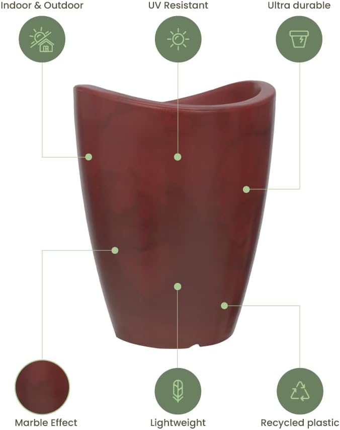 ECOBO 12.6 inches Eco-Friendly Round Pot Planter Onda Indoor/Outdoor use, Durable, Versatile & Lightweight, Designed by Brazilian Artisans, Contemporary All-Weather Design –Red
