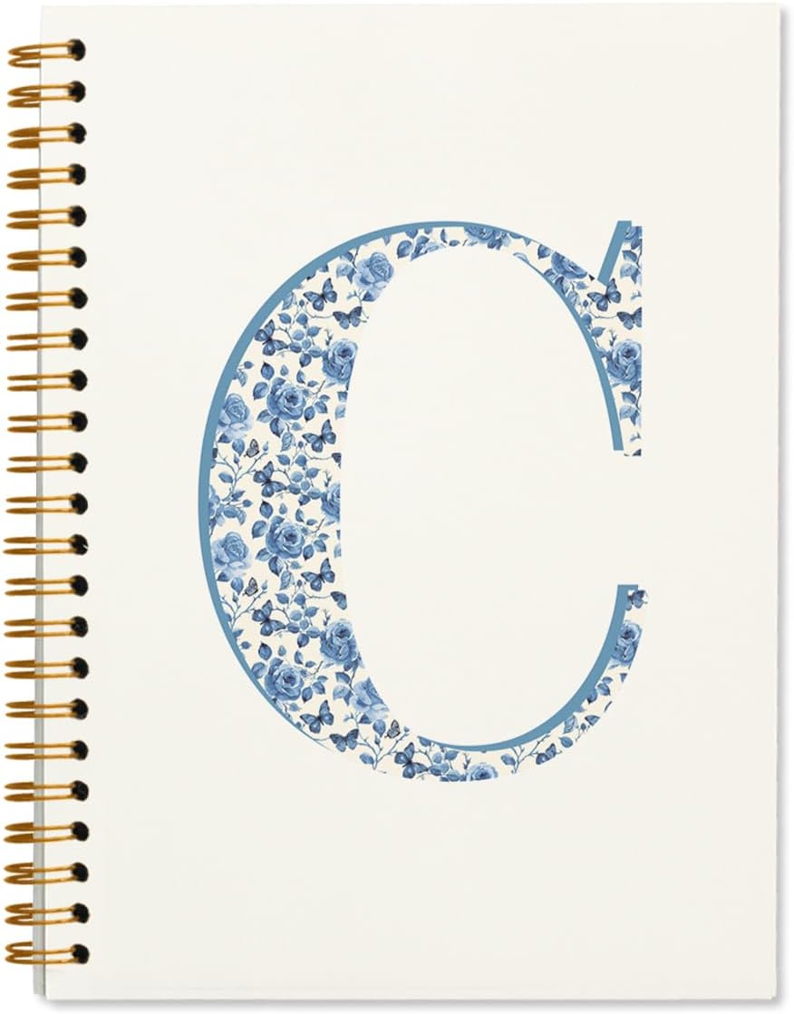 Blue Cute Initial Notebook Journal Diary Libretas Escolares C, Cute Preppy Aesthetic Personalized Notebook Gifts for Teen Girls Women Kids,Preppy Blue Aesthetic School Supplies for Girls 5.5x8.3