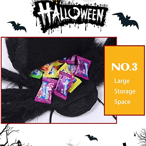 YODITI Halloween Spinnenrucksack für Erwachsene mit Lichtern, Bunte Spinne, Lustige Frau, Süßigkeitentasche, Horror Plüsch Spinnendekoration, Kostümzubehör, Spinnenrequisiten mit elastischen Riemen