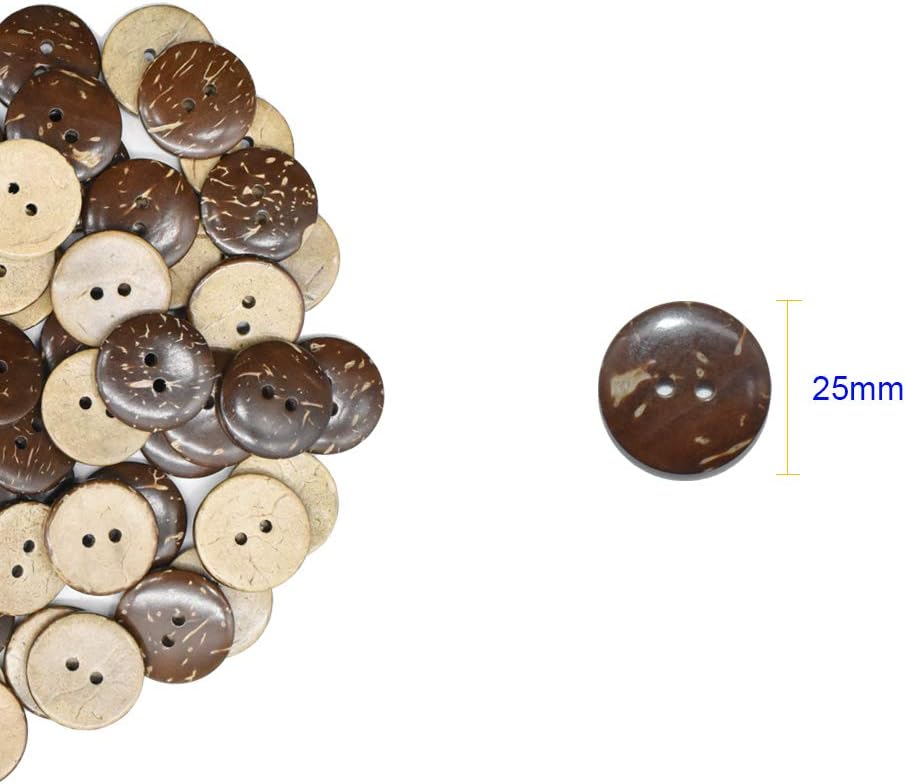 100Pcs Natural Coconut Shell Buttons Sewn-On Craft Buttons Round Brown Buttons for DIY Sewing DIY Crafts Supplies Decorations (25MM)