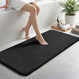 Sour Lemon Extra große Badematte, 60 x 150 cm, schwarz, weiche Mikrofaser, Badezimmerläufer, rutschfest, super saugfähig, flauschiger zotteliger Badteppich für Badezimmer, Dusche, Boden