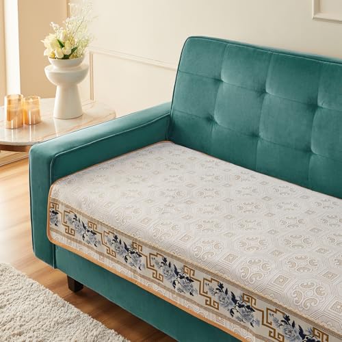 Image of Amazon Basics Jacquard Sofa Cover for Three Seater, Smooth Plain Weave, Non-Slip Sofa Pad, 70x180 cm, Soft Silicone Grip Dots, 100% Polyester, Machine Washable - Grey