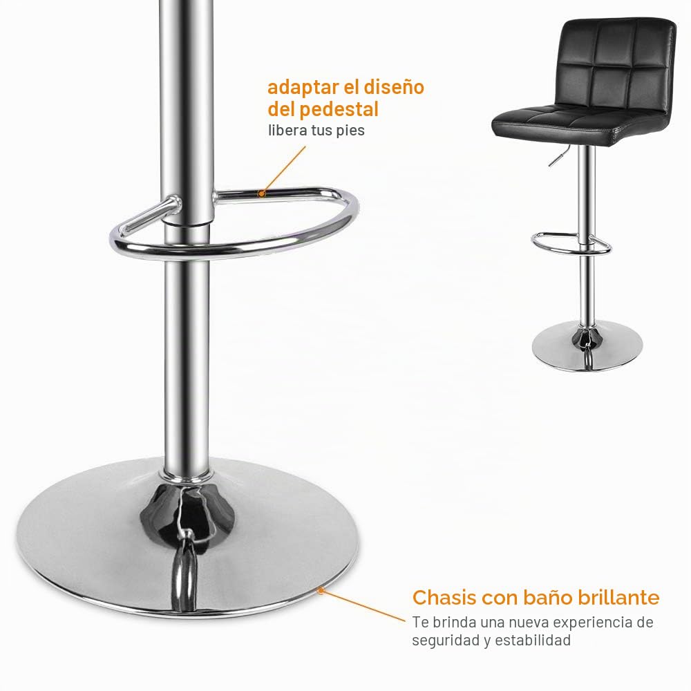 bigzzia Taburete de Bar Juego de 2, Taburetes Altos de Cocina, Cuero Sintético Silla de Bar Regulable en Altura con Respaldo y Reposapiés, Giratorio en 360°, para Cocina, Mostrador, Bar, Negro