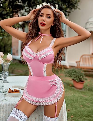 Avidlove Womens Lingerie Sets Lace V Neck Teddy Babydoll 3 Pack Lingerie Costumes Sleepwear Dress S-XXL3