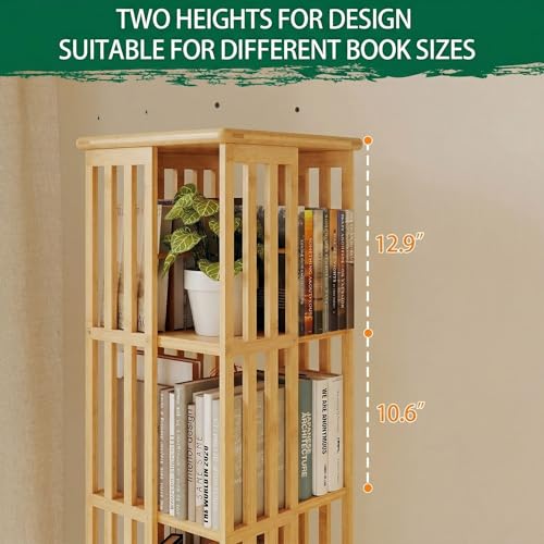 Image of Lauxery 6-Tier 360 Bamboo Rotating Bookshelf, Natural, 74.8 in | Easy Assembly, Ample Storage,1200 lbs capacity, Compact Footprint, Freestanding, dual shelf heights, for living room