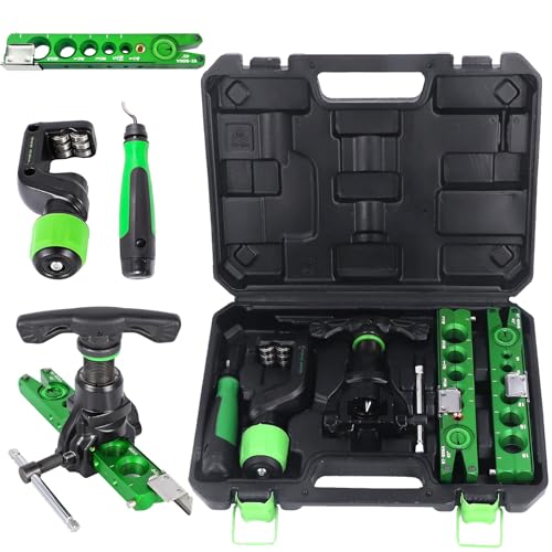 Bördelwerkzeuge, 5 in 1 Kit Bördelgerät Bördelgerät Bremsleitung für 1/4-3/4 und 6-19 mm Kupferrohr Bördelgerät 45° Exzentrischer mit Rohrschneider für 5–32 mm Wasserrohre Gasrohre Kühlungrohre