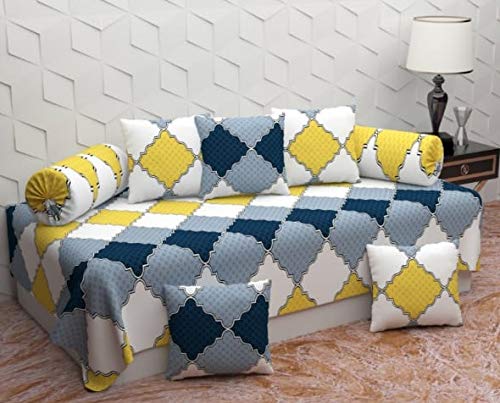 Diwan Set of 8 Pieces Combo with Cushions for Living Room 5 Pieces and boosters 2 Pieces (022),Cotton, Multicolor-picture-23