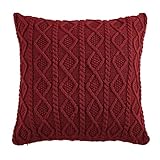 HiEnd Accents Cable Knit Wool Euro Sham, 26x26 inch, Red Solid Color, Diamond Pattern, Sweater Style, Soft Cozy Luxury Pillow Case