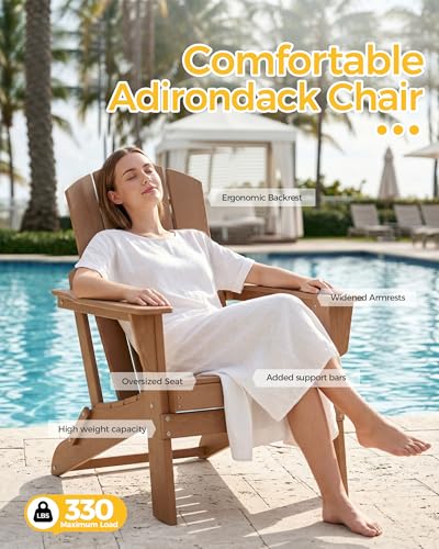 Image of Folding Adirondack Chair Set of 4, Lightweight-Portable HDPE Patio Chair, All-Weather Space-Saving Foldable Fire Pit Seating for Camping, Backyard, Deck-Cedar
