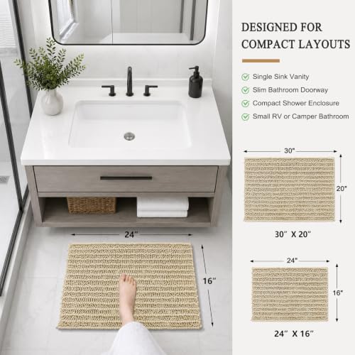 Image of Arotive Luxury Small Bathroom Rugs 24x16, Extra Soft Thick Absorbent Shaggy Chenille Bath Rugs, Machine Wash Dry, Bath Mats for Bathroom Floor, Tub and Shower, Home Decor Accessories, Beige