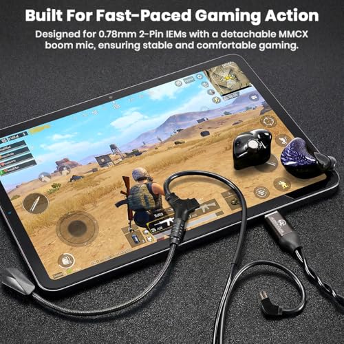 Image of AUDIOCULAR BOOM-X Gaming IEM TypeC Upgrade Cable with Boom Mic, APP Support, Built-in KT02H20P DAC chip (32-Bit /384kHz), 0.78mm 2-Pin, 4N OFC,In-Line Mute & Controls, Esports & FPS Gaming (Black)