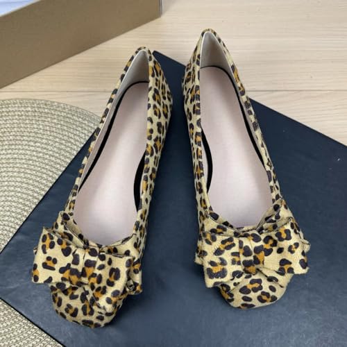 HuangTaiJi Qing Women's Square Toe Bow-Knot Ballet Flats Suede Dressy Flat Shoes Bowtie Ballerina Slip-Ons Loafers2