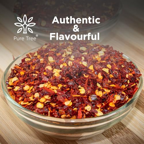 Image of Pure Tree Certified Organic Kashmiri Red Chilli Flakes | 1.8 Kg / 1800 g | Crushed Red Pepper Flakes | Organic Red Pepper Flakes Chili for Seasoning for Pizza & Salad | Dry Kashmiri Red Chilli Flakes