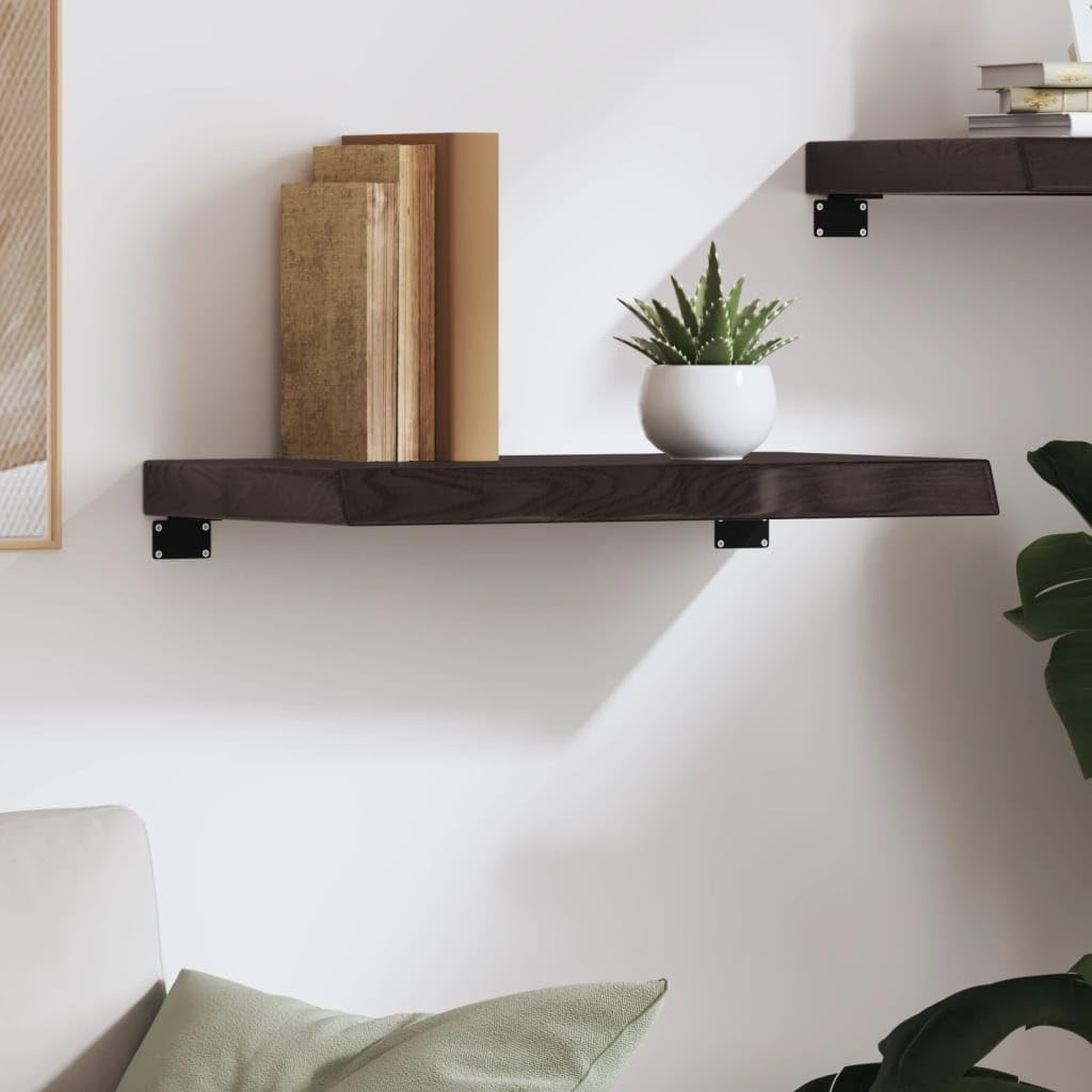 YUANCHUTOP Wall Mounted Floating Shelves w/Live Edge, 60x40cm Irregular Wall Decor Shelf, Solid Oak Wood Wall Display Organizer, Home Storage Shelf Unit