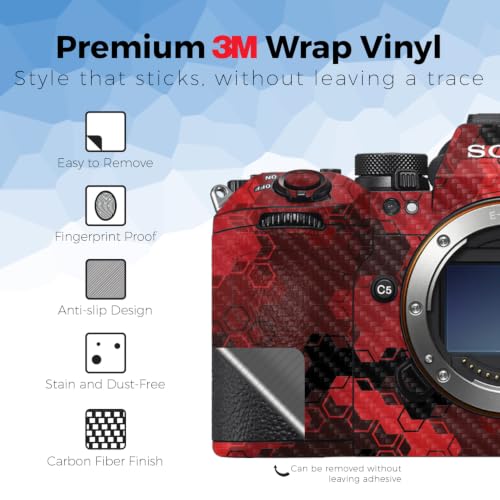Image of Carbon Fiber Camera Skin Compatible with Sony Alpha 9 III (2024) - Red Hexa Camo - Premium 3M Vinyl Protective Wrap Decal Cover - Easy to Apply | Crafted in the USA by MightySkins