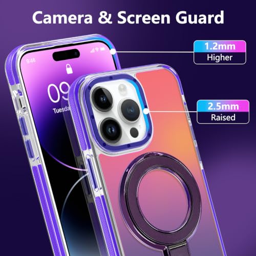 Image of Magnetic for iPhone 14 Pro Max Case with Stand [Compatible with Magsafe] [Fashion Fluorescent Design] [1 Screen Protector] Slim Translucent Matte Case for iPhone 14 Pro Max 6.7 inch 2022, Purple
