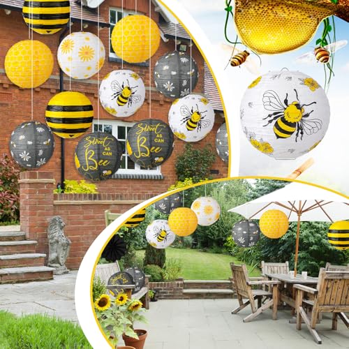 Image of Panelee 12 Pcs Bee Party Decorations Paper Lanterns 8 Inch Hanging Round Hanging Paper Party Decorations for Holiday Indoor Outdoor Supplies