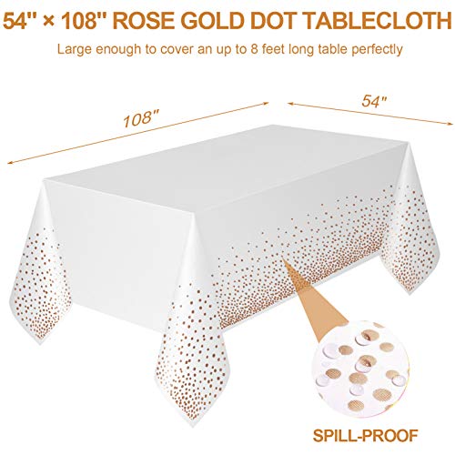 6 Pack Plastic Tablecloths For Rectangle Tables, Rose Gold Dot Confetti Party Table Cloths Disposable Table Covers With 30 Balloons For Parties Girl Birthday Baby Shower Wedding Bridal, 54" X 108" #TOP1