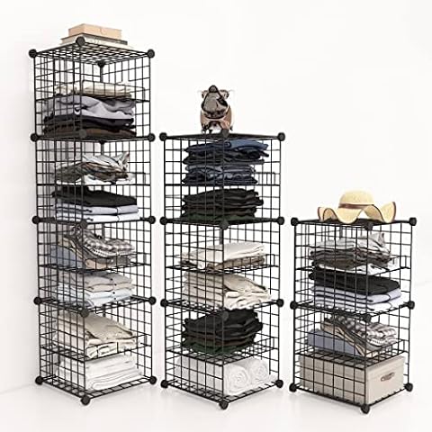 2-Pack Closet Organizers and Storage Shelves for Clothes Manual Adjustable, Clothes Organizer for Wardrobe Folded Clothes, Stackable Clothes Storage Bins for Sweaters, Coats, T-Shirts, Blankets-Black Cover