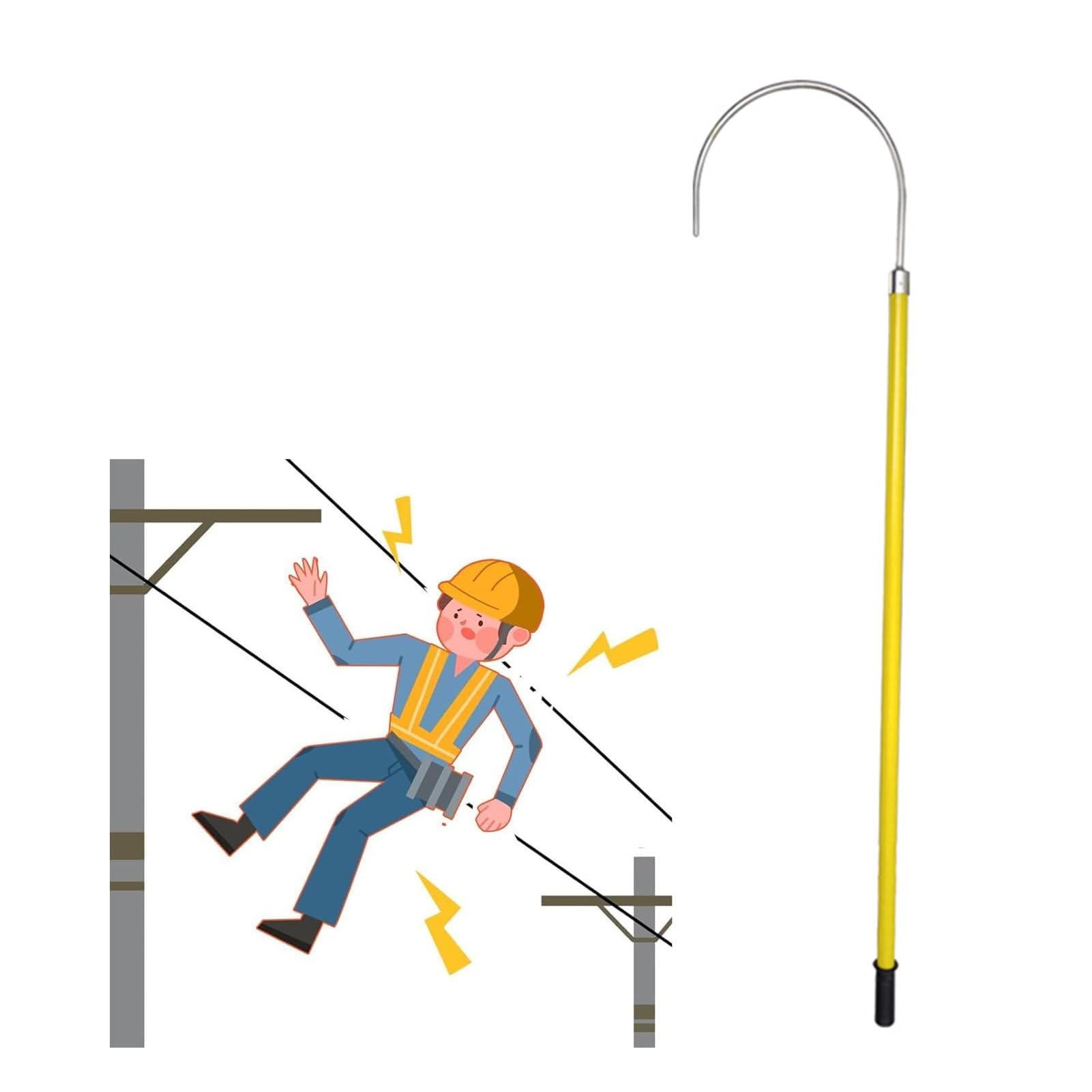 Gancho Aislado De Alto Voltaje, Seguridad Eléctrica Varilla Salvavidas Empalmable, Gancho de rescate de alto voltaje con aislamiento desmontable para fábricas y hogares(1.5m/4.9ft)