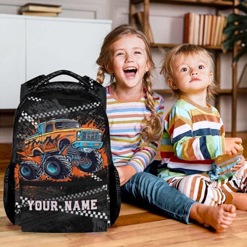 Custom School Backpack for Boys, 17 Inch Fashion Truck Backpacks for Kids, Black Lightweight Bookbag for Middle High School3