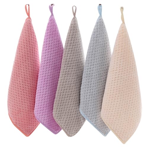 Licsaliwe Toallas de Mano con bucles, Toallas de Cocina súper absorbentes de 5 Piezas, baño de Secado rápido con bucles Colgantes, Lavable a máquina/10x10 Pulgadas