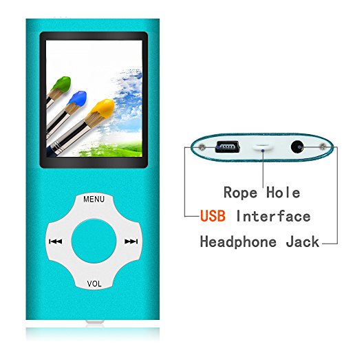Tomameri - Portable MP3 / MP4 Player with Rhombic Button, Including a 16 GB Micro SD Card and Support Up to 64GB, Compact Music, Video Player, Photo Viewer Supported - White-and-Blue
