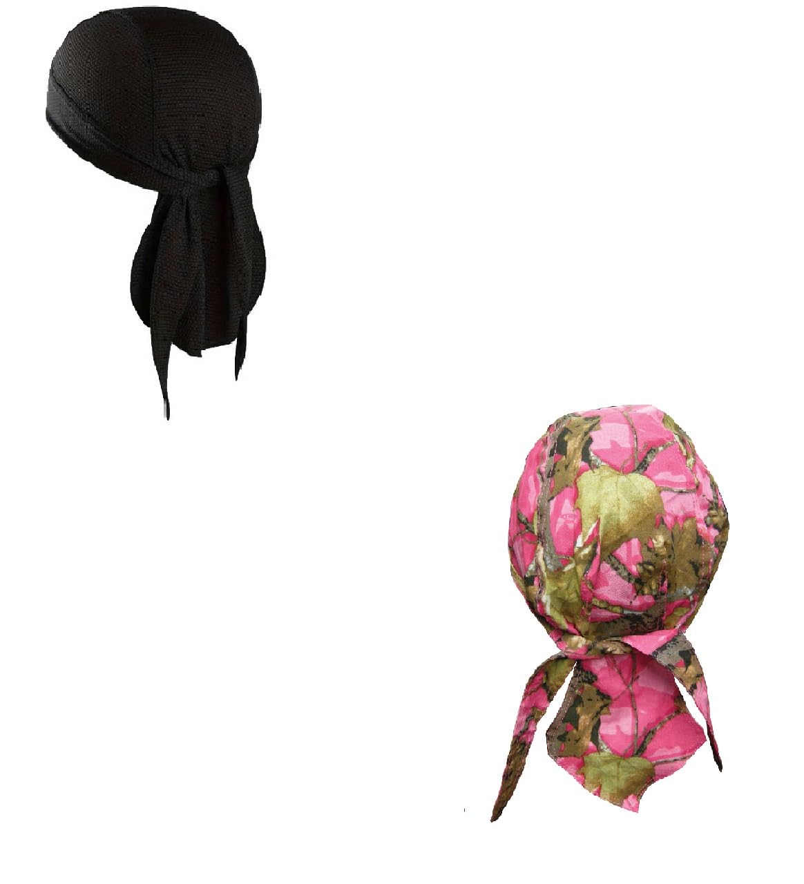 Headwrap Durag Doo Rag Skull Cap Lot or Set of 2 Pink Camouflage Hunting with Sweatband Cotton and