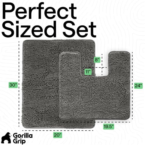 Image of GORILLA GRIP Bathroom Rug Sets, Soft Chenille 2 Piece Area Rugs Set, Toilet Base Mat and 30x20 Carpet, Absorbent Microfiber Washable Mats Dry Quickly, Home Decor and Bath Room Accessories, Charcoal