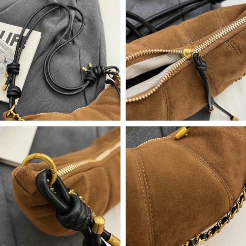 Slouchy Suede Shoulder Bags For Women - Retro Horn Crossbody Crescent Dumpling Satchels Purses Fall Handbag Travel 6
