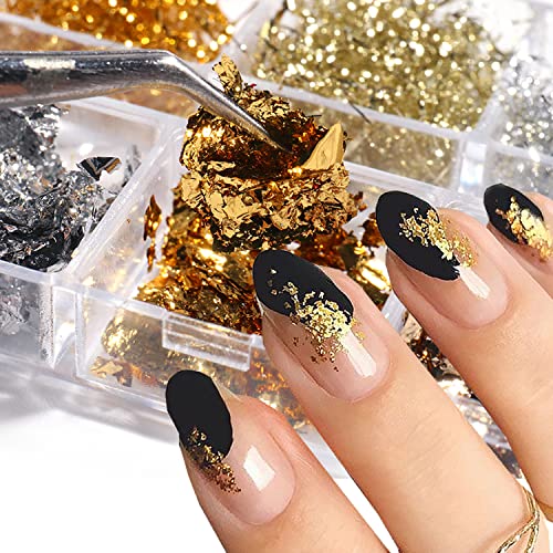 Glitter Nail Art Foils Flakes, Holographic Sparkly Ultra-Thin Aluminum Foil Nail Art Flakes Design, Laser Nail Sequins Acrylic Supplies For Women Manicure Charms Decorations, Diy 3D Nail Art Tips #TOP4