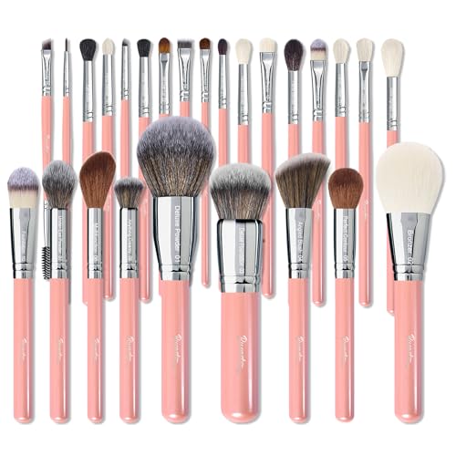 Bueart Design Make-upkwastenset 26 stuks echt natuurlijk geitenhaar professioneel gelabeld foundation gezicht mengen blush concealers oogschaduw borstel set (26 stuks parelroze)