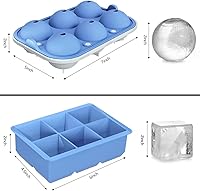 Vista 5 de ROTTAY Ice Cube Trays (Set of 2), Sphere Ice Ball Maker with Lid & Large Square Ice Cube Maker for Whiskey, Cocktails and Homemade, Keep Drinks