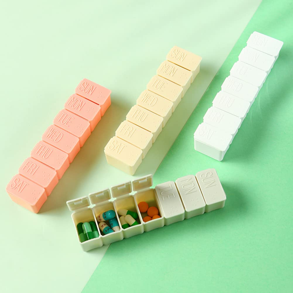 Tablettenbox, 3 Stück, 7-Tage-Pillendosen, 7 Fächer, leicht zu öffnen, Medikamentenspender, Nahrungsergänzungsmittel und Medikamente(Beige)