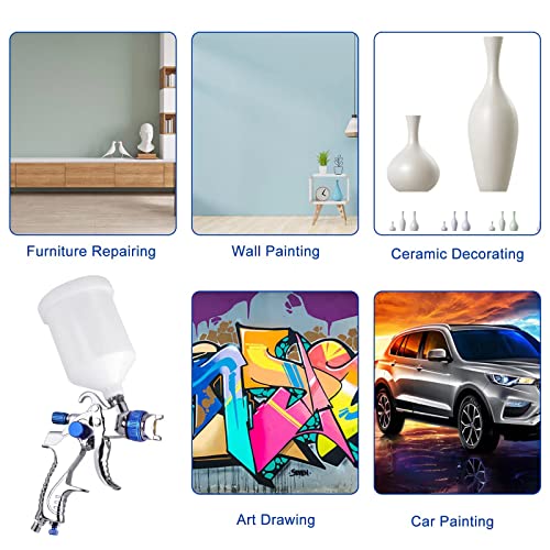 Hvlp Spray Gun Kit, Automotive Paint Spray Paint Gun With 3 Nozzles 1.4 Mm 1.7 Mm 2.0 Mm, 600Cc Cup And Cup Systerm Connector, Air Spray Gun Automotive Paint Sprayer For Car, Fence, Furniture(Blue) #TOP6