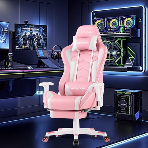 Image of GTPLAYER Gaming Chair,Gamer Chair with Bluetooth and Adjustable Backrest,Seat Height Adjustable Computer Chairs with 3D Armrests,Video Game Chair with Footrest Speakers (Pink)