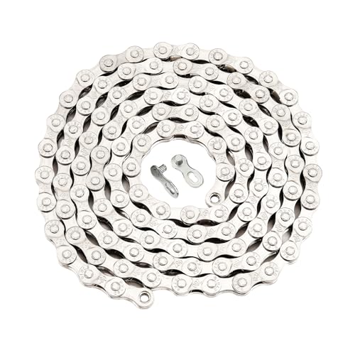 SKEVENW Single Speed Bike Chain Full Silver Plated Metal Bicycle Chain 114 Links Anti-Rust Silver Finish Compatible with Shimano SRAM Mountain Road Bike Replacement Accessories